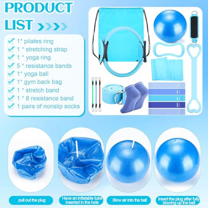 RoundFunny 18Pcs Pilates Ring Set, Women Exercise Accessories - color: Blue