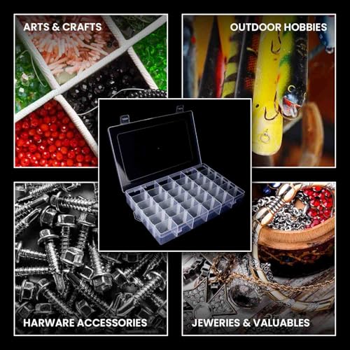 8pack 36 Grids Plastic Clear Organizer Box bead Storage Containers with Adjustable Dividers for Craft Jewelry Fishing Tackles Parts Storage with 8 Sheets Label Stickers