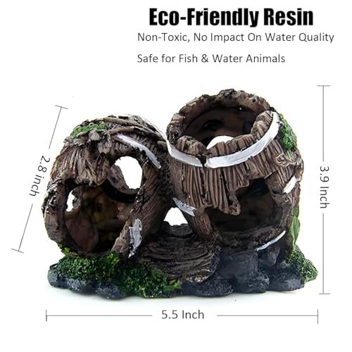 Aquarium Decorations Cave – Resin Fish Tank Ornament Barrel Hideout for Betta, Shrimp & Small Fish, Rock Cave Shelter Breeding & Hiding Decor Broken Barrel Aquarium Decoration (Broken Barrel-02)