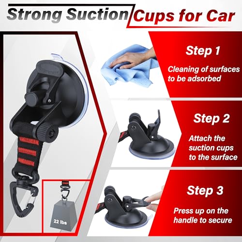 4 PCS Heavy Duty Suction Cup, Suction Cups with Hooks, Car Camping Accessories, Strong Suction Cups for Cars, Automotive Suction Cups for Car Boat Awning Camping Tent Trap