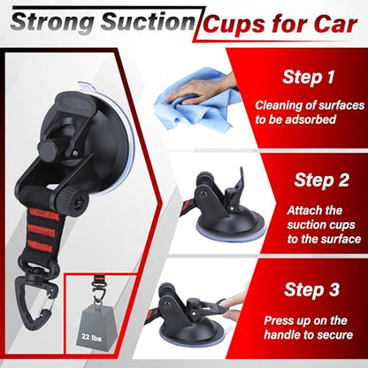 4 PCS Heavy Duty Suction Cup, Suction Cups with Hooks, Car Camping Accessories, Strong Suction Cups for Cars, Automotive Suction Cups for Car Boat Awning Camping Tent Trap