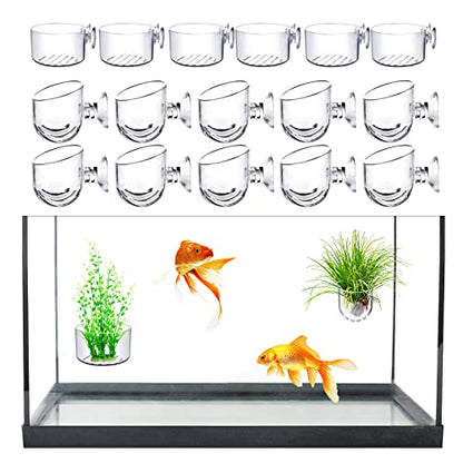 MDEOOSKY 16 Pack Aquatic Plant Cups, Acrylic Aquarium Plant Cup, Transparent Acrylic Aquatic Pot with Suction, Acrylic Aquarium Suction Cup Holder, Aquarium Decoration 2 Shapes