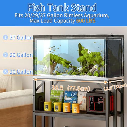 20-29-37 Gallon Fish Tank Stand with Power Outlet,Adjustable Aquarium Stand, Heavy Duty Terrarium Stand,Metal Frame Reptile Turtle Tank Stand Suitable for Home Office,600LBS Capacity, Black - color: Black, size: 20-29-37 Gallon