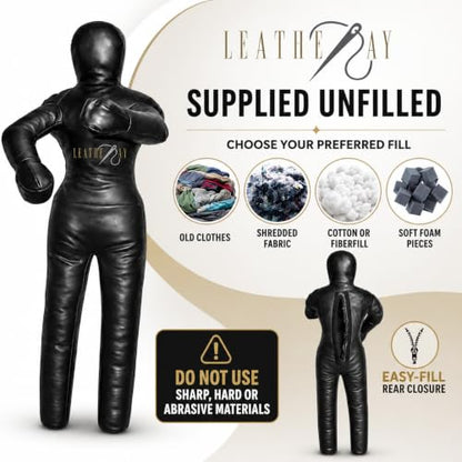 LEATHERAY MMA Jiu Jitsu Grappling Dummy Judo Punching Bag,Brazilian Jiu Jitsu Dummy,Wrestling Grappling BJJ Dummy Black -Unfilled