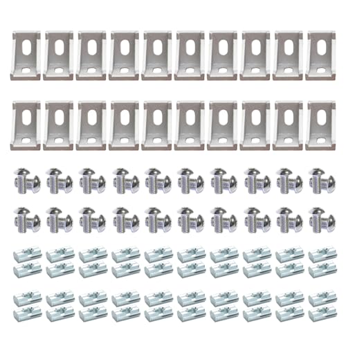 20Sets 10 Extrusion Brackets 1" x 1" 1010 Series Aluminum Extrusion Profiles Connector Set, 20pcs 10 Extruded Aluminum Corner with T Slide Nuts Bolts for 10 Series Extrusion Profiles Rail - style: 20 sets bracket with m6