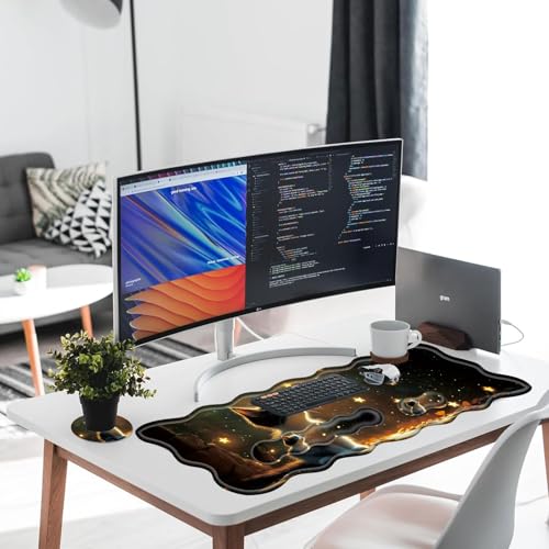 Large Gaming Mouse Pad, Keyboard Wrist Rest Pad & Wrist Support Mousepad Set, Stitched Edge, Extended, Non-Slip Base, Memory Foam Desk Mat for Office, Home,Cute Kitten - color: Cute Kitten