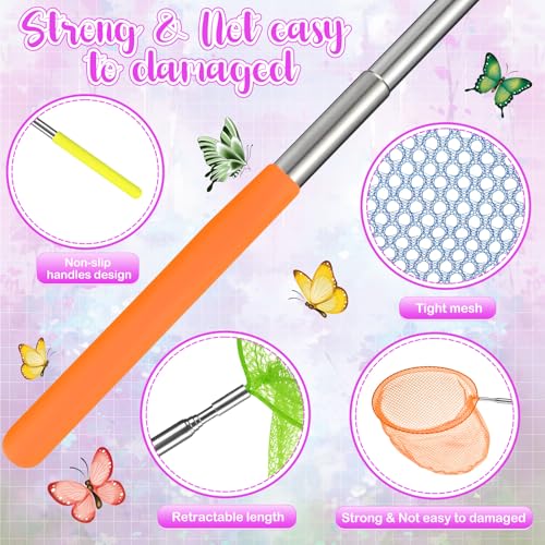 Kids Telescopic Butterfly Fishing Nets Colorful Bug Catching Nets Outdoor Tools for Catching Butterfly Insects Bug Fish Ladybird, Extendable from 6.5 Inch to 34 Inch