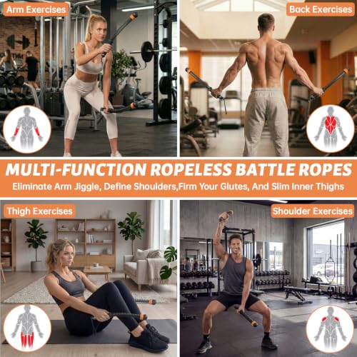 Black Cordless Battle Ropes, Adjustable Weight for Men & Women