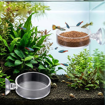 2 Pcs Shrimp Feeding Dish, 65mm Round Aquarium Feeder Dish with Suction Cups Clear Acrylic Fish Tank Feeding Bowls