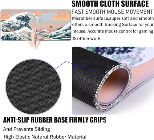 Japanese Large Mouse Pad,Desk Mat Office Desk Pad, Extended Large Mouse Mat for PC, Stitched Edges Gamer Mousepad 35.4 X 15.7 Inch Long Mice Pad, Sunset Sea - color: Sunset Sea, size: 35.4" x 15.7"