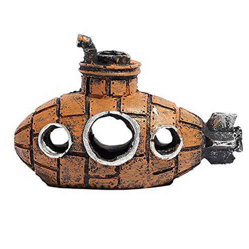 Resin Submarine Aquarium Ornament, Small Fish and Shrimp Hideout Cave Decor for Freshwater or Saltwater Tanks, Brown, Size 5.12 x 2.36 x 3.54 in, 1 Pack