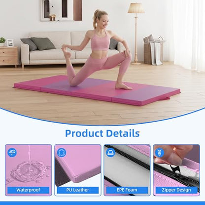 Polar Aurora 4'x8'x2 Thick Folding Gymnastics Exercise Mat Aerobics Stretching Yoga Mats - color: Pink&Purple