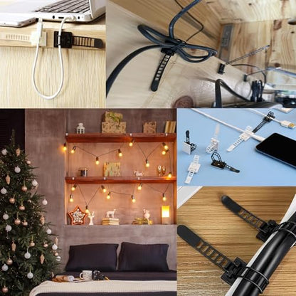 Adjustable Adhesive Cable Management Clips 50Pcs, Large self Adhesive Cable Ties Clips ，Suitable for Cable Management Under desks and on Walls (White) - color: White