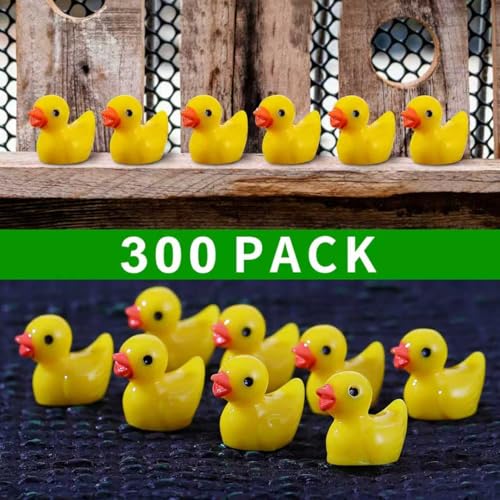 300 Pieces Yellow Mini Resin Duck Miniatures Tiny Duck Decor for Fairy Gardens Aquariums Dollhouses School Project Supplies DIY Crafts Potted Plant Landscape Accessories