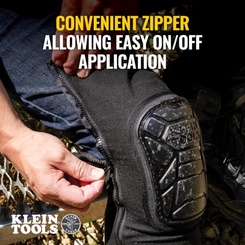 Klein Tools 60630 Tough-Flex Knee Sleeves for Work, Construction, Low-Profile Sleeve with Zipper, Gel-Like Foam, Black, L/XL - size: L/XL
