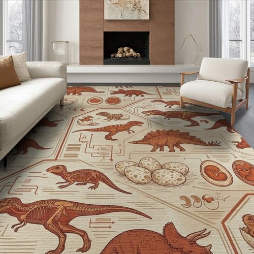 6'x9' Washable Graphic Dinosaur Area Rug, Burnt Orange Foldable Non-Slip Large Carpet Foldable Easy Care Carpet for Queen Size Bedroom, Under Bed, Master Bedroom | Ref:1942875 - color: Beige/Pattern 31, size: 6' x 9' (Rectangular)