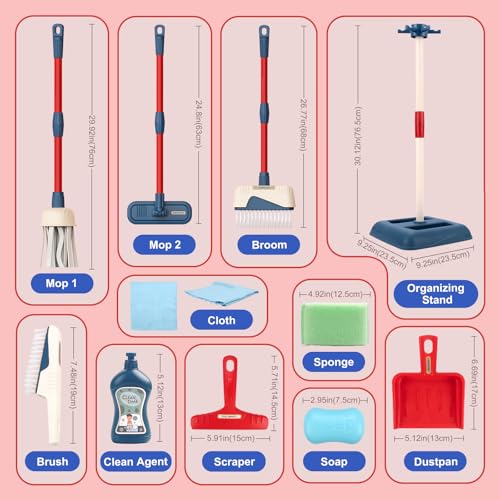 Toddler Toys Cleaning Set, Kids Cleaning Toy Stand Set, Pretend Play Home Cleaning Tools Toys Playset，Broom, Dustpan, Mop, Duster - color: Cleaning Stand Set