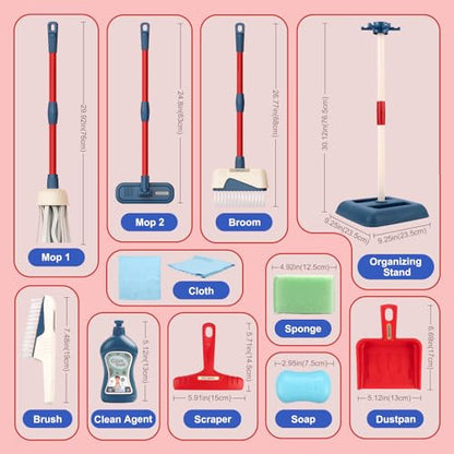 Toddler Toys Cleaning Set, Kids Cleaning Toy Stand Set, Pretend Play Home Cleaning Tools Toys Playset，Broom, Dustpan, Mop, Duster - color: Cleaning Stand Set