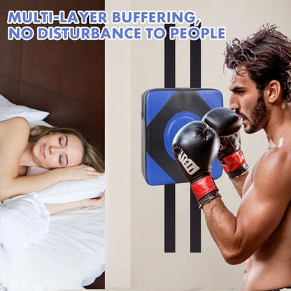 LuiceABC Wall Punching Boxing Pad, Wall Focus Target Foam, Boxing Fitness Wall Punch Bag, Leather and High Elastic Sponge Bag for Sports Training, Adjustable Height - style: Blue