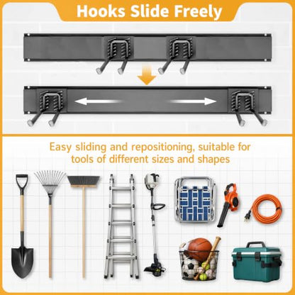 CBWLWJ 64 Inch Garage Tool Organizer Wall Mount, Heavy Duty Steel Storage Rack with 10 Adjustable Hooks, 680 lbs Capacity for Garage, Shed, Basement, Workshop,（Black） - size: 64inch+10Hooks+2strap