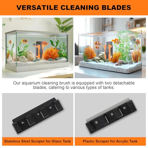 hygger Aquarium Magnetic Brush, Fish Tank Glass Algae Scrubber with Detachable Stainless Steel and Plastic Scraper, Magnetic Fish Tank Cleaner for Glass/Acrylic Fish Tank - size: L for tank thickness ≥ 0.3“