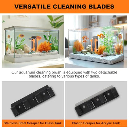 hygger Aquarium Magnetic Brush, Fish Tank Glass Algae Scrubber with Detachable Stainless Steel and Plastic Scraper, Magnetic Fish Tank Cleaner for Glass/Acrylic Fish Tank - size: L for tank thickness ≥ 0.3“