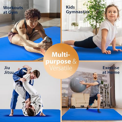 Foamma Gymnastics Mat, 6" x 4 ft x 8 ft, Blue, High-Density Landing Mat with Waterproof Cover, Ideal for Wrestling, Tumbling, Kids & Adults – Gymnastics Equipment for Indoor & Outdoor Use - size: 4ft x 8ft, style: 6" Thickness