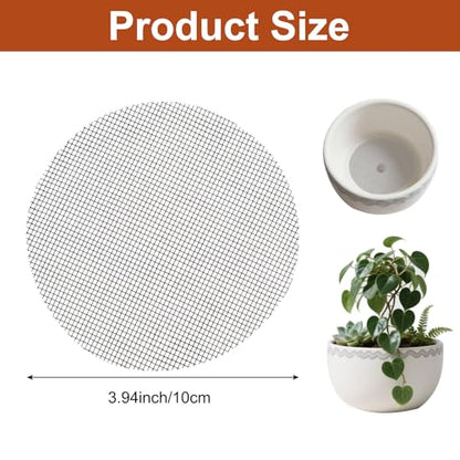 100 Pack Plant Pot Hole Mesh Pads, 4 Inch Drainage Hole Mesh Pad, Prevent Soil Loss, Bonsai Bottom Grid Mat for Terrariums, Pots & Planters