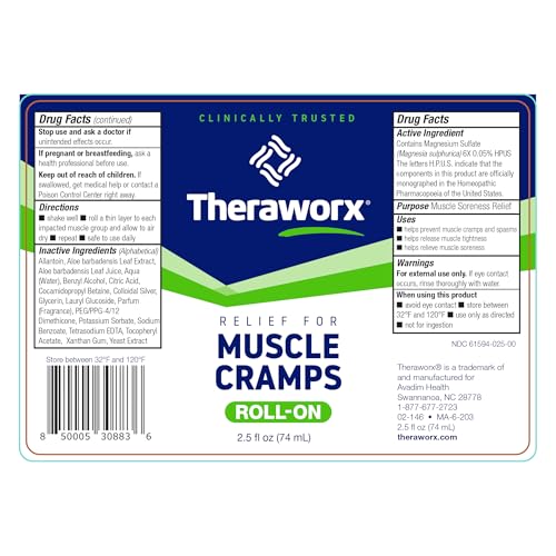 Theraworx Relief for Muscle Cramps Roll-On Fast-Acting Muscle Spasm, Leg Soreness with Magnesium Sulfate - 2.5 oz - 1 Count (Pack of 3) - size: 2.5 Fl Oz (Pack of 3)