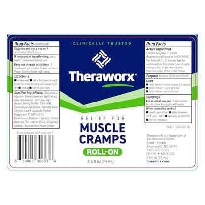 Theraworx Relief for Muscle Cramps Roll-On Fast-Acting Muscle Spasm, Leg Soreness with Magnesium Sulfate - 2.5 oz - 1 Count (Pack of 3) - size: 2.5 Fl Oz (Pack of 3)