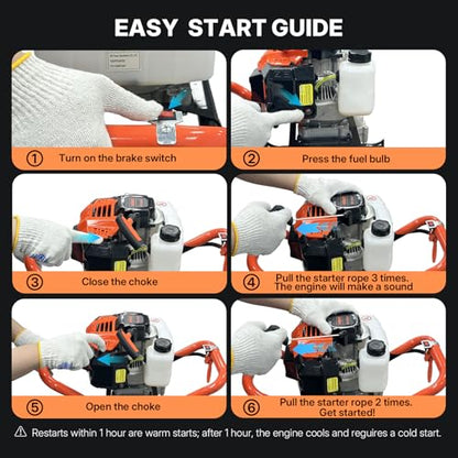 WORKIT 43CC Post Hole Digger, Auger Post Hole Digger Easy Start, 2-Cycle Xtreme Engine, Gas Powered Earth Auger with 8" Auger Drill Bit, 20" Extension Rods, EPA Certification, for Farmland, Garden
