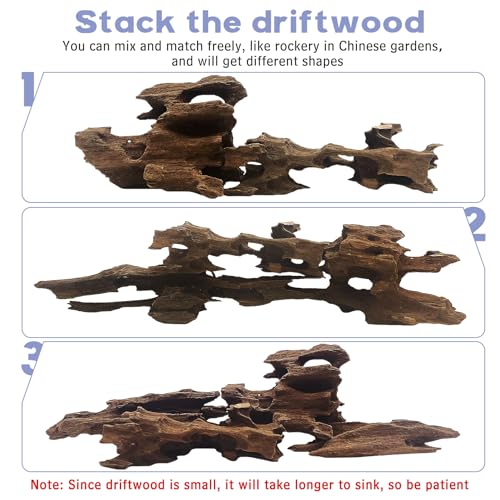 Natural Driftwood for Aquarium Decor 12 PCS Fish Tank Wood with Small Holey Aquarium Wood Aquascaping for Shrimp Betta Hermit Crab and Butterfly Fish - size: XS:3-6 inches-12pcs