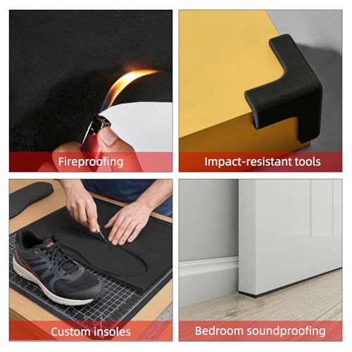Black Neoprene Foam Sheet, 12" x 1/8" x 5ft, High Density Self-Adhesive Rubber Padding with White Backing, Weather Stripping, Soundproofing Mat, and Gasket Sealer for Home, Auto & DIY Projects