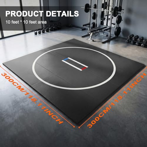 10' x 10' Wrestling Mat (118" x 118" x 1.18") Roll-Up Jiu Jitsu Mat for Home Gym, BJJ, MMA, Grappling, Judo & Martial Arts Training, Durable Non-Slip Folding Exercise Mat (Black, 10FT*10FT*1.2INCH) - color: Black