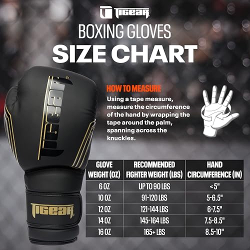 Tigear Surge Pro Boxing Gloves for Men Women & Kids | Engineered Leather Muay Thai Gloves, MMA Gear, Kickboxing Heavy Bag Training and Sparring - color: Black/Gold, size: 12 oz
