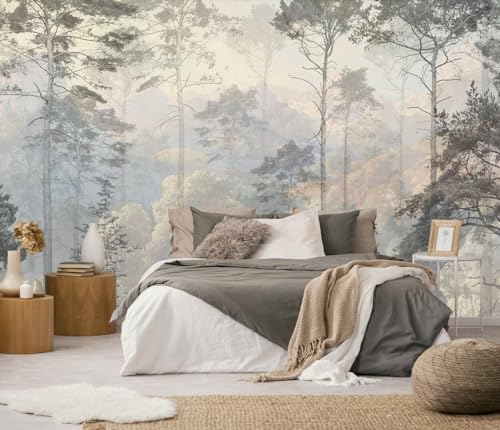 Hazy Forest Wall Mural, Abstract Nature Landscape Wallpaper, Background Wall Decoration Patterns（Non-self-Adhesive） - color: MURAL-225, size: 149" x 96"