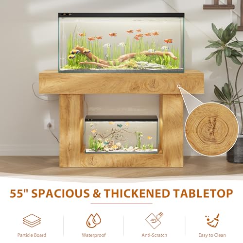55–75 Gallon Aquarium Stand, Heavy-Duty 55 Inch Fish Tank Stand with Power Outlets, Drawer & Storage Cabinets, Farmhouse Entryway Tank Stand for Fish/Turtle/Reptile Terrarium