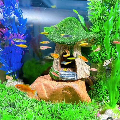 Aquarium Decoration House Resin Hollow Hideout House Moss Cave Betta Fish Log Ornament Tank Hideaway Accessories for Mini Small Fish Shrimp