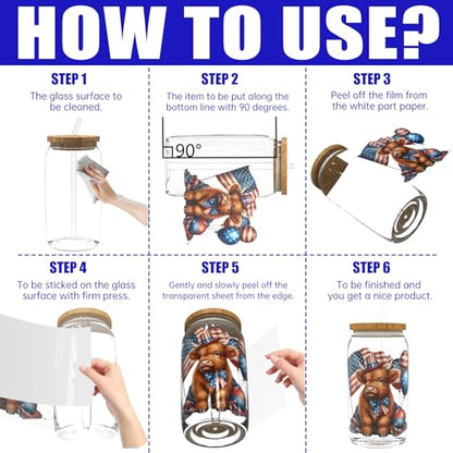 4 PCS Patriotic Highland Cows UV DTF Cup Wrap High Viscosity Stickers for Glass Mugs Notebooks Laptops - style: Patriotic Highland Cows