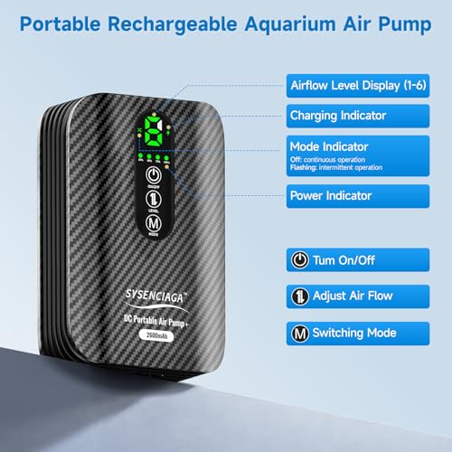 Large Capacity Rechargeable Aquarium Air Pump, Silent Dual Mode Portable Aerator with Universal Clip for Fish Tanks and Outdoor Bait Buckets（2600mah）