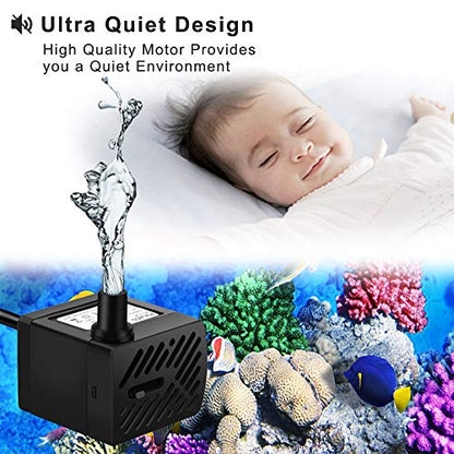 50GPH 3W Mini Submersible Water Pump with 3.3 FT Tubing for Aquariums, Fish Tank, Pond, Fountain, Hydroponics