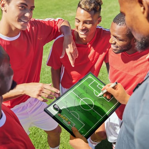 WISYOK Soccer Lineup Board, 48 Cards, Magnetic | Leather Covered, Foldable and Portable, with 2 Markers, Ideal for Game, Planning - style: Soccer Leather