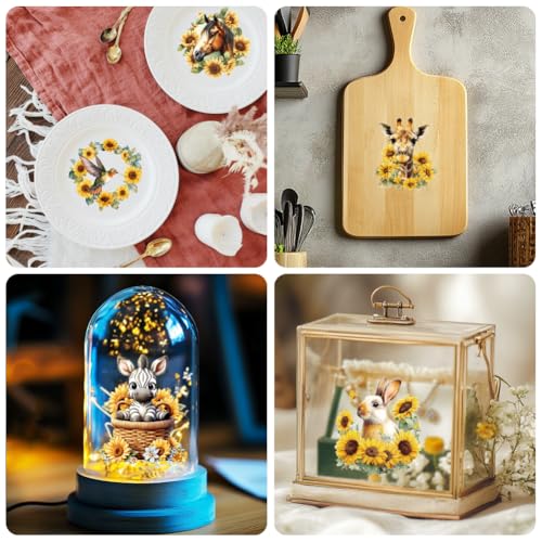 Peacoblue 18 Sheets Rub on Transfers for Crafts, Sunflowers and Animals 3.6"x3.9" UV DTF Cup Wraps Waterproof Rub on Cold Transfers Stickers for Wood Glass Metal Cup Tumblers Mirrors Mugs Home Decor - style: Sunflowers and Animals