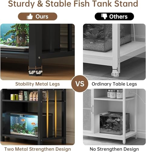 55-75 Gallon Aquarium Stand Farmhouse Fish Tank Stand with Power Outlet Heavy Duty Tank Stand with Adjustable Shelf for Fish Tank, Turtle Tank, Reptile Terrarium, 1000LBS Capacity, Black