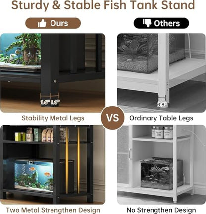 55-75 Gallon Aquarium Stand Farmhouse Fish Tank Stand with Power Outlet Heavy Duty Tank Stand with Adjustable Shelf for Fish Tank, Turtle Tank, Reptile Terrarium, 1000LBS Capacity, Black