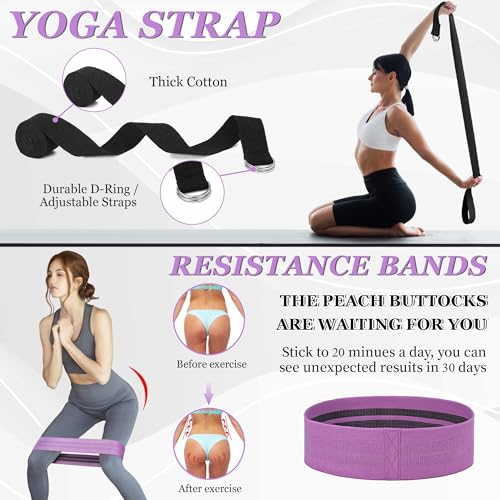 All in One Yoga Wheel Set, Soft Foam Roller Wheel for Back Pain & Stretching, Yoga Blocks 2 Pack with Strap, Trigger Point Therapy Massage Ball for Deep Tissue, Yoga Starter Kit for Beginner - color: C1, Purple