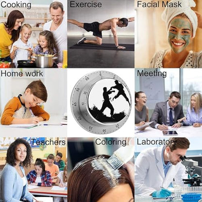 Mechanical Kitchen Timer, Kickboxing Printed Stainless Steel Timer with Magnetic Backing – No Batteries Required, Loud 70dB Alarm, Easy One-Twist Operation, Perfect for Cooking, Baking, Study, And Exe
