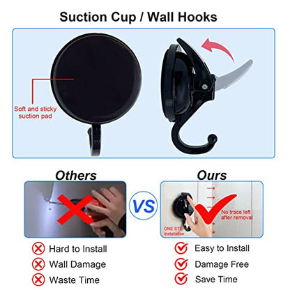 Heavy Duty Suction Cup Hooks for Shower, Bathroom Robe, Garland Decoration - Vacuum Glass Hooks, Reusable, No Hole Punched (Black, 4 Pack)