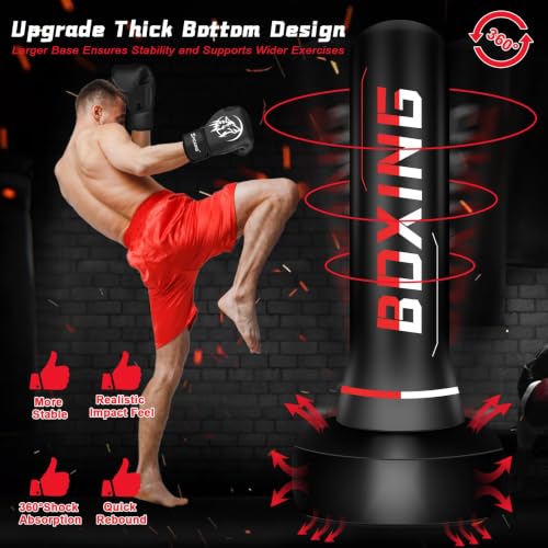 Punching Bag for Adults Teens, 70" Heavy Duty Boxing Bag with Stand | Kickboxing and MMA Muay Thai Training Equipment for Men and Women Beginners - color: Red White Alphabet Pattern