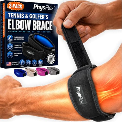 2-Pack Tennis Elbow Brace for Men & Women, Golfer's Elbow Support Strap - color: Black